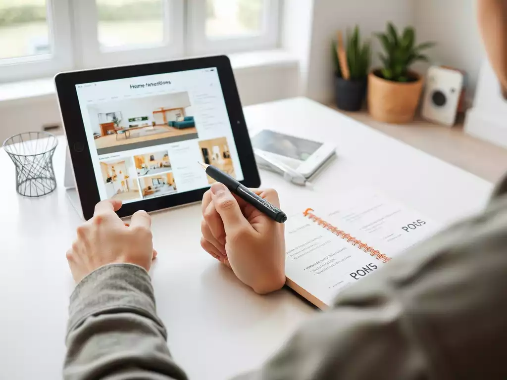 Homeowner making renovation decisions with a checklist and pen