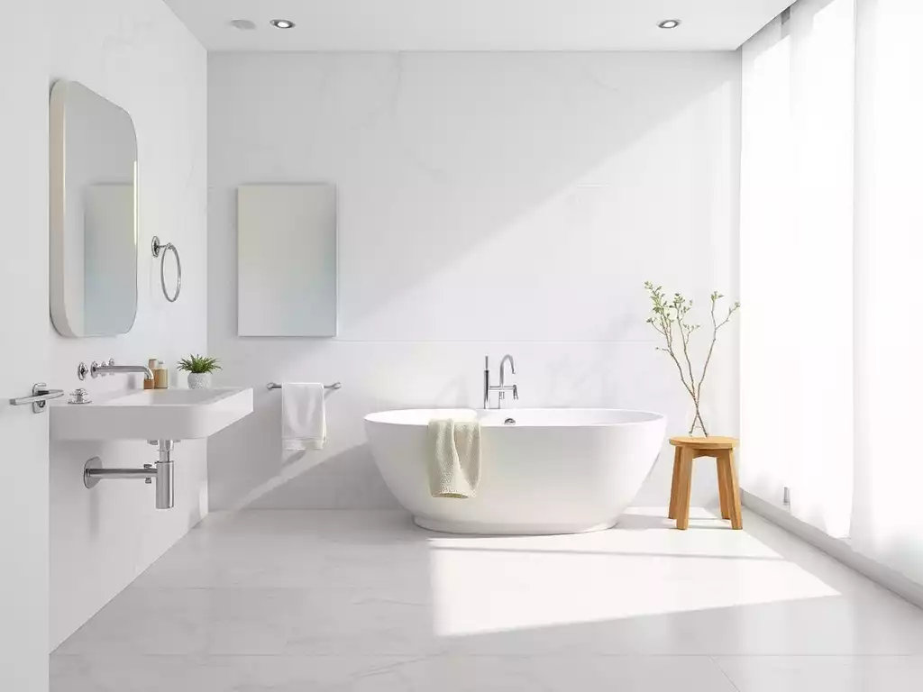 Modern bathroom with elegant fixtures and natural light