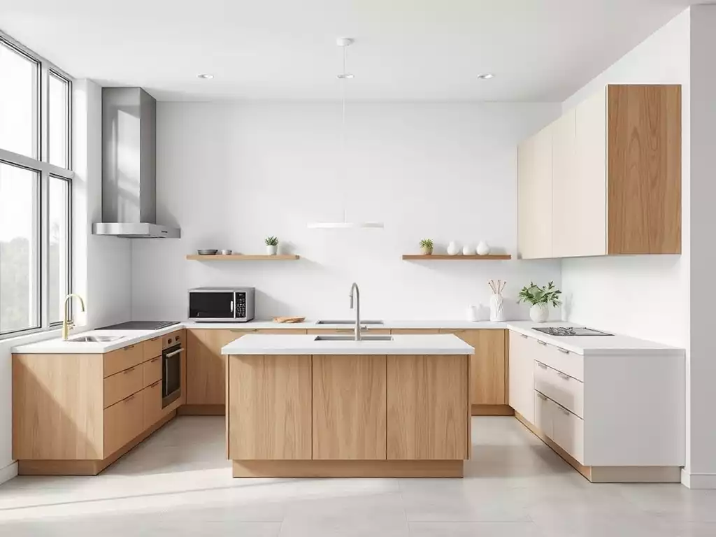 Modern U-shaped kitchen with ample counter space and integrated appliances
